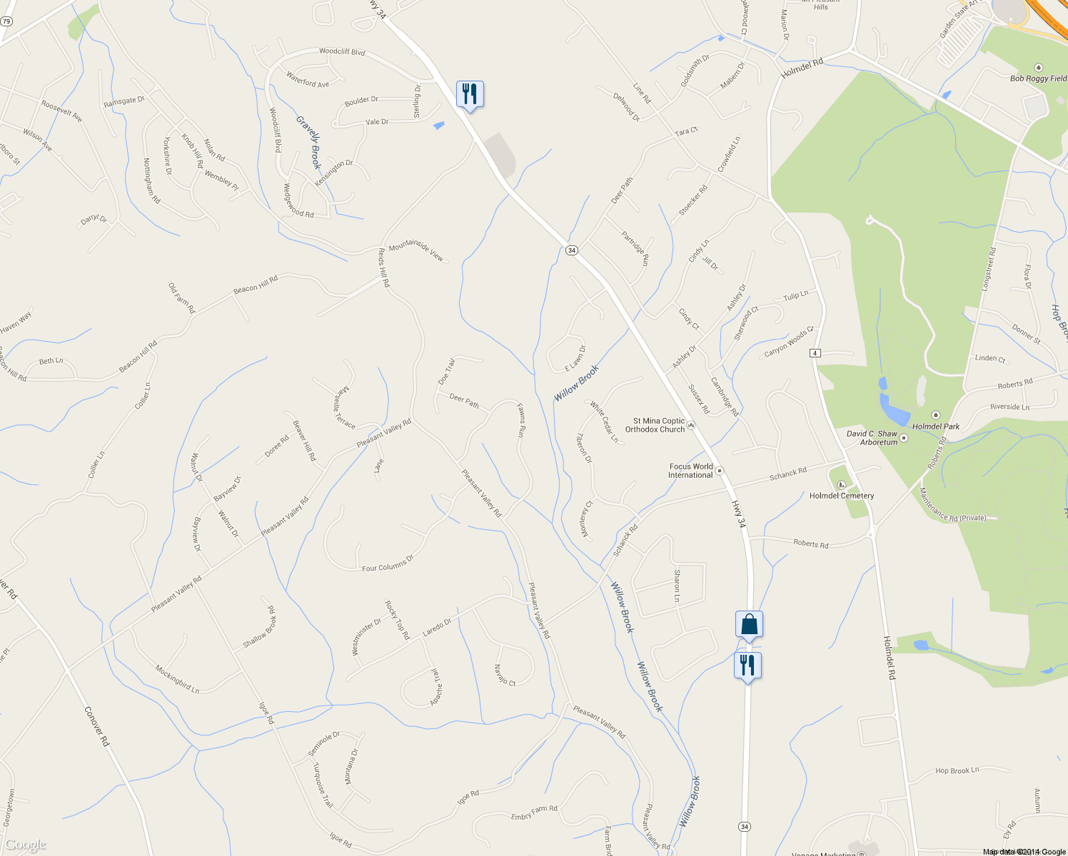 map of restaurants, bars, coffee shops, grocery stores, and more near 427 Fawns Run in Marlboro