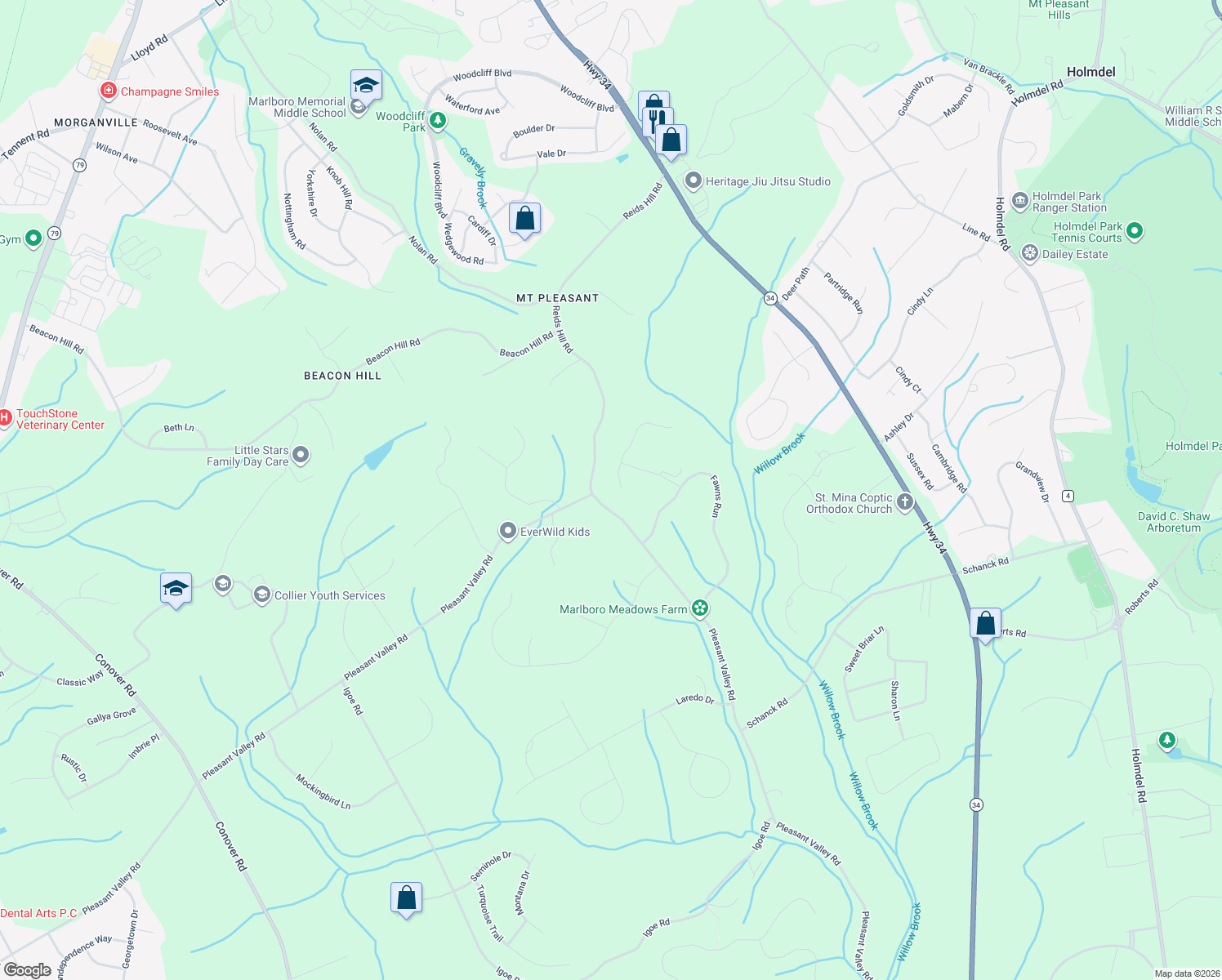 map of restaurants, bars, coffee shops, grocery stores, and more near 206 Doe Trail in Marlboro