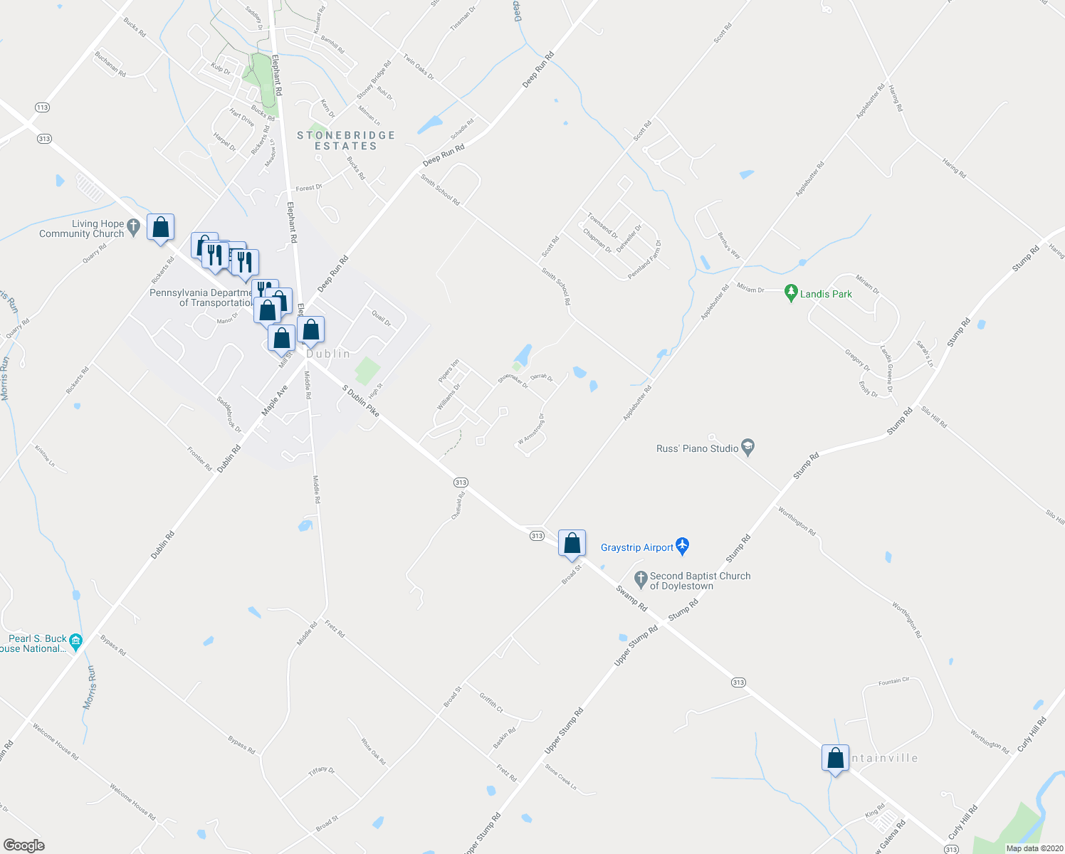 map of restaurants, bars, coffee shops, grocery stores, and more near 342 West Armstrong Drive in Fountainville