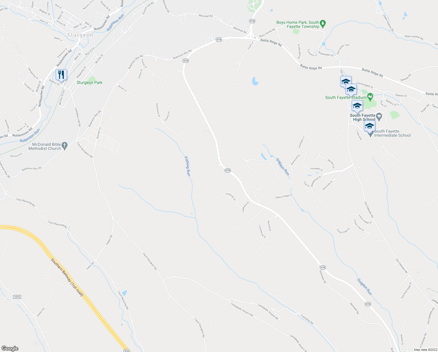 map of restaurants, bars, coffee shops, grocery stores, and more near 4263 Battle Ridge Road in McDonald