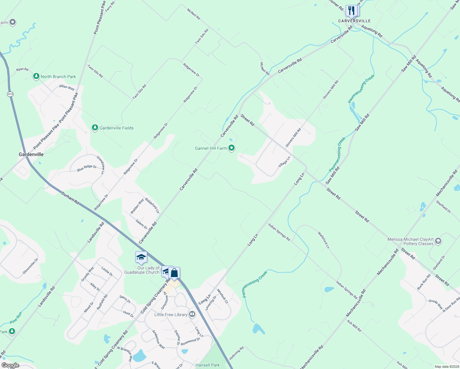 map of restaurants, bars, coffee shops, grocery stores, and more near 3858 Thisal Lane in Doylestown