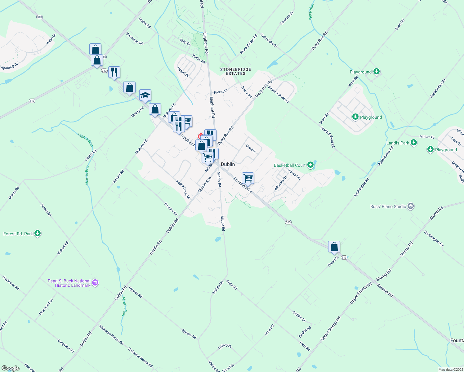 map of restaurants, bars, coffee shops, grocery stores, and more near 113 Parkside Dr in Dublin