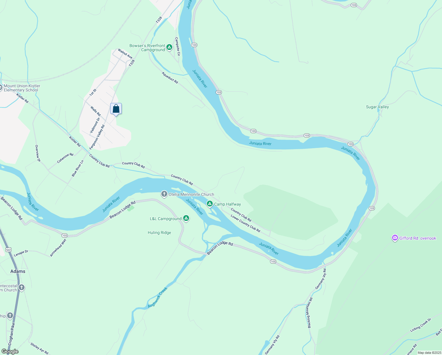 map of restaurants, bars, coffee shops, grocery stores, and more near Dale Road in Mifflin County