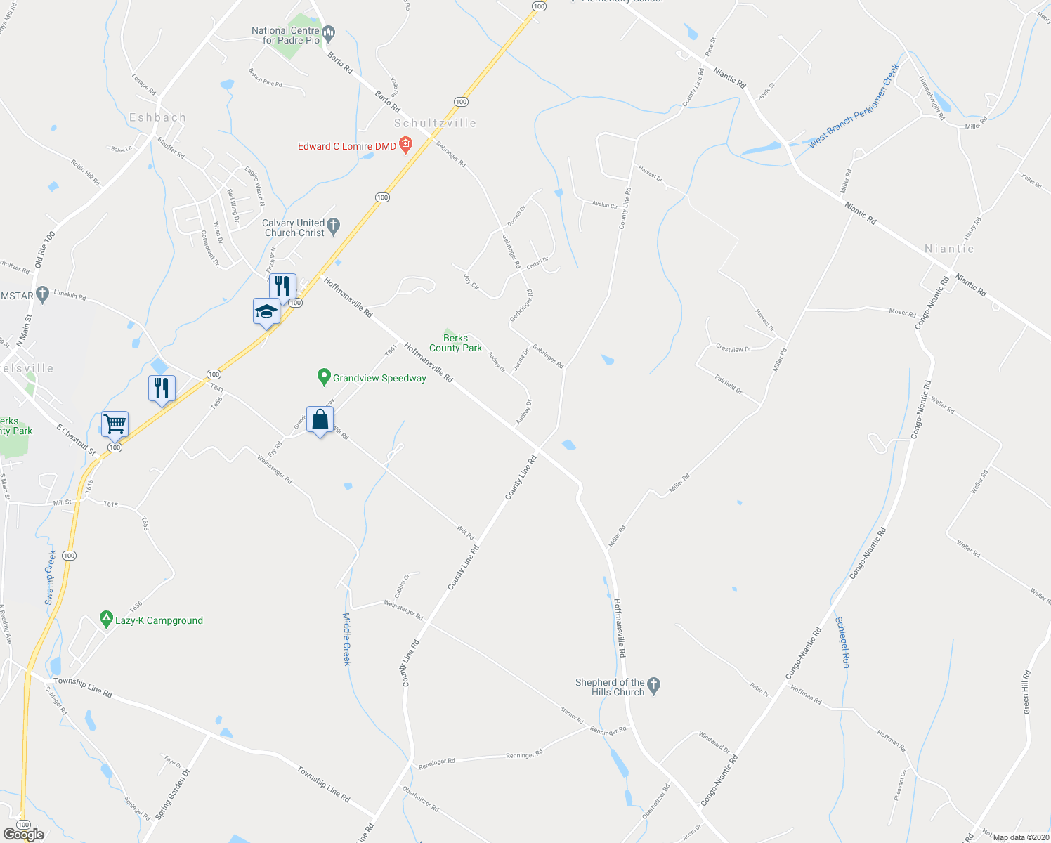 map of restaurants, bars, coffee shops, grocery stores, and more near 3 Audrey Drive in Barto