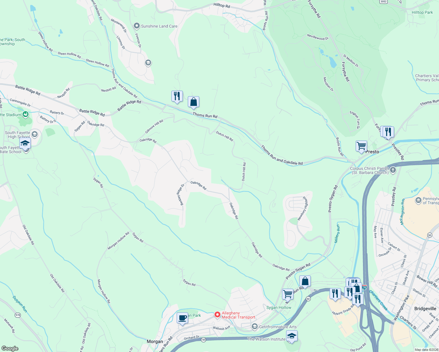 map of restaurants, bars, coffee shops, grocery stores, and more near 711 Dutch Hill Rd in Oakdale
