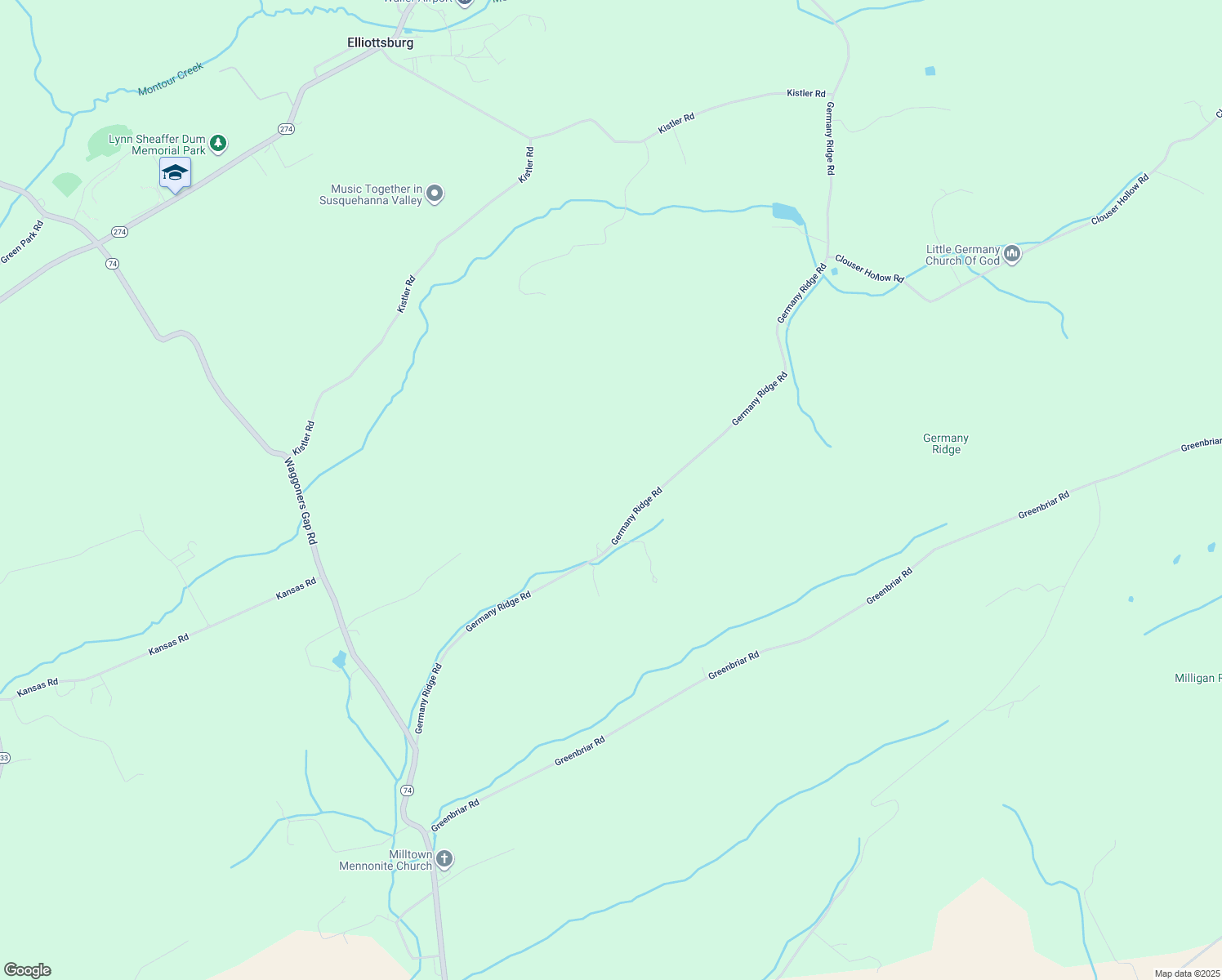 map of restaurants, bars, coffee shops, grocery stores, and more near 328 Germany Ridge Road in Elliottsburg