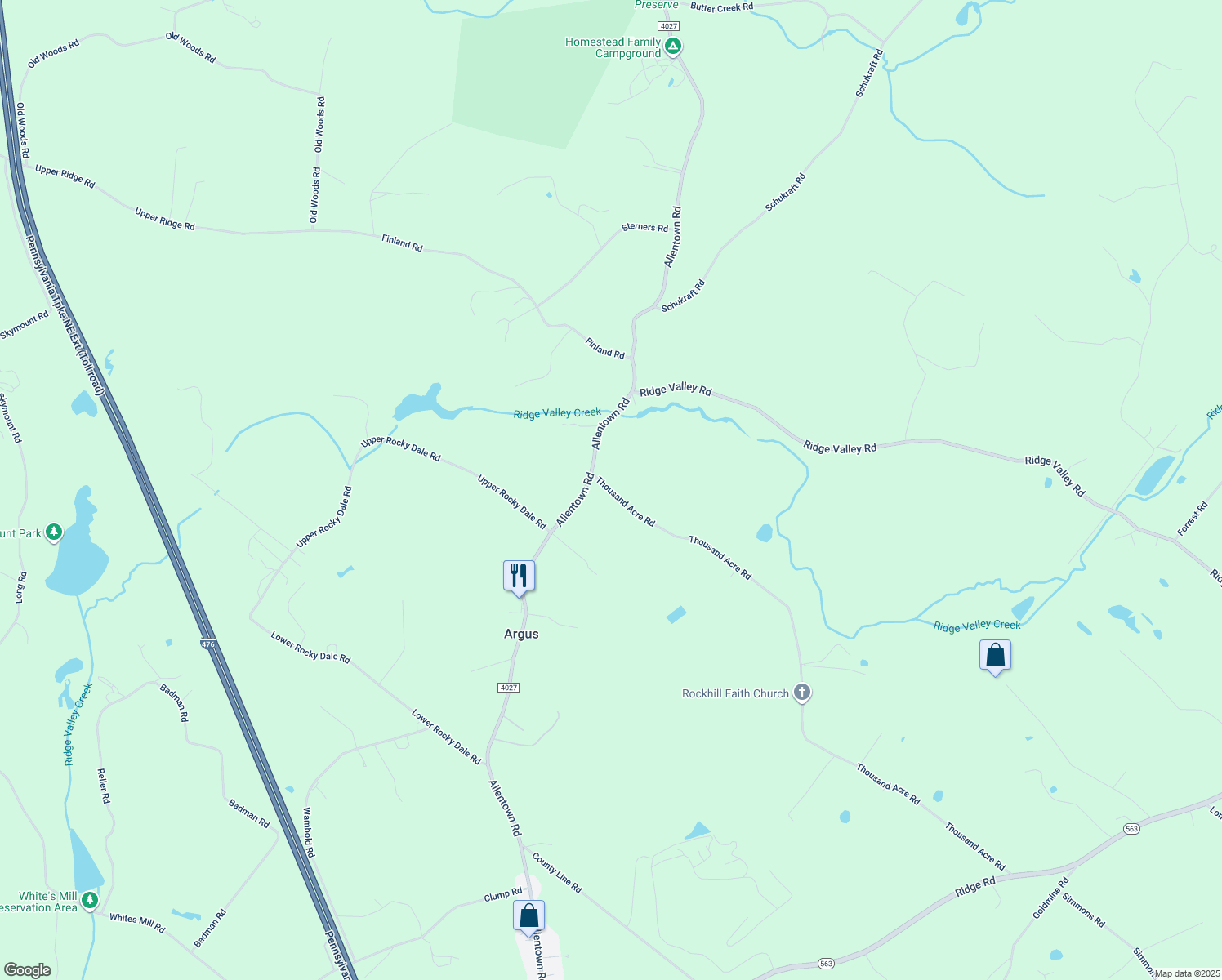 map of restaurants, bars, coffee shops, grocery stores, and more near 1000 Thousand Acre Road in Sellersville