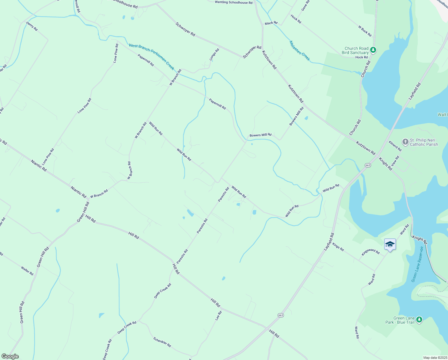 map of restaurants, bars, coffee shops, grocery stores, and more near 3118 Wild Run Road in Pennsburg