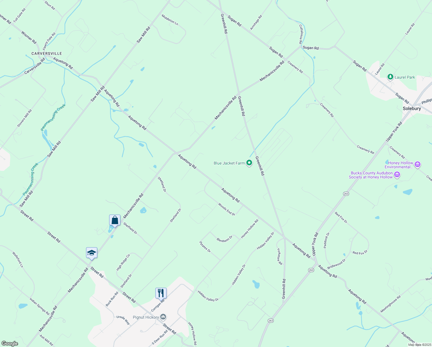 map of restaurants, bars, coffee shops, grocery stores, and more near 4 Taylor Lane in Doylestown