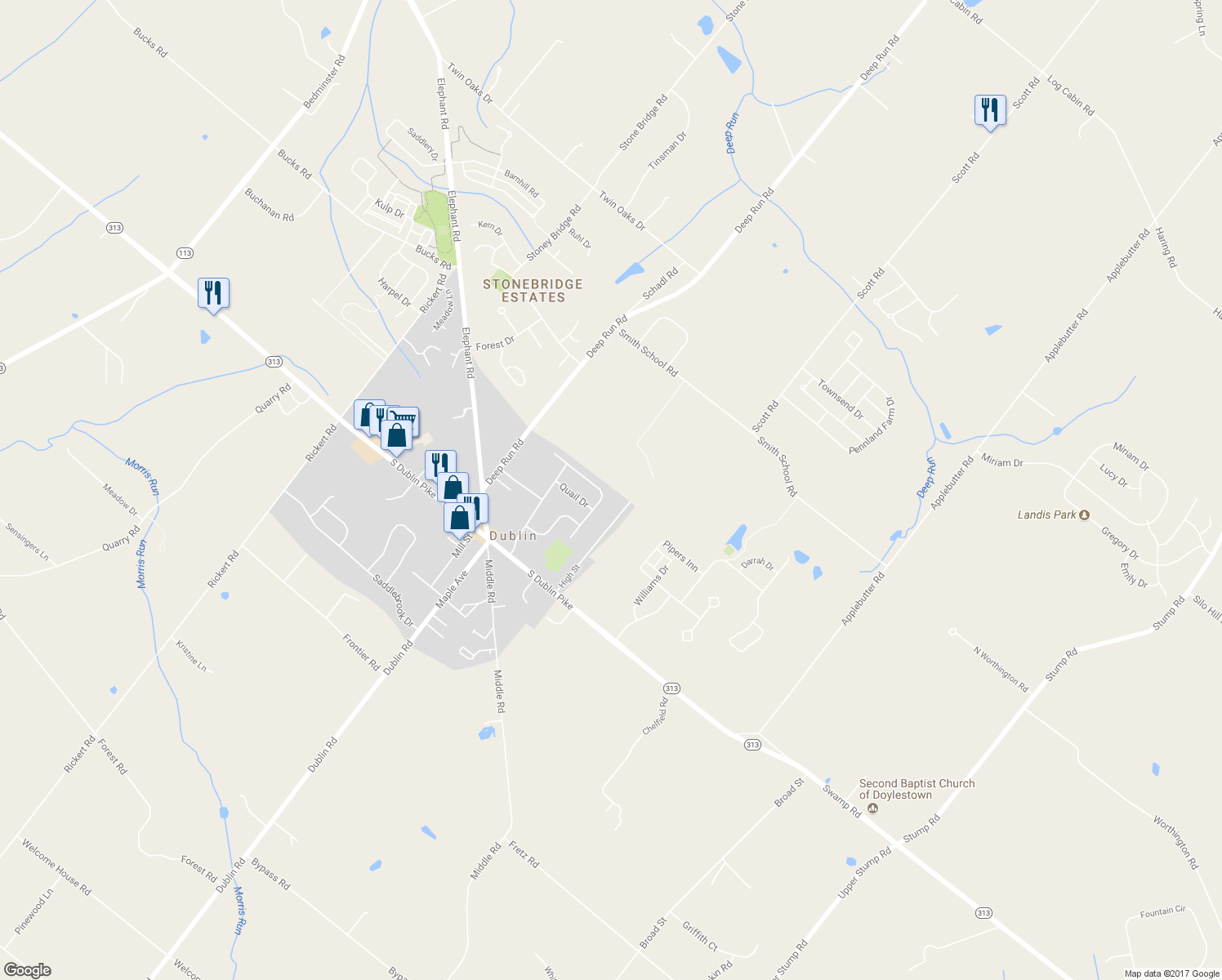 map of restaurants, bars, coffee shops, grocery stores, and more near 121 Olde Pilgrim Road in Dublin