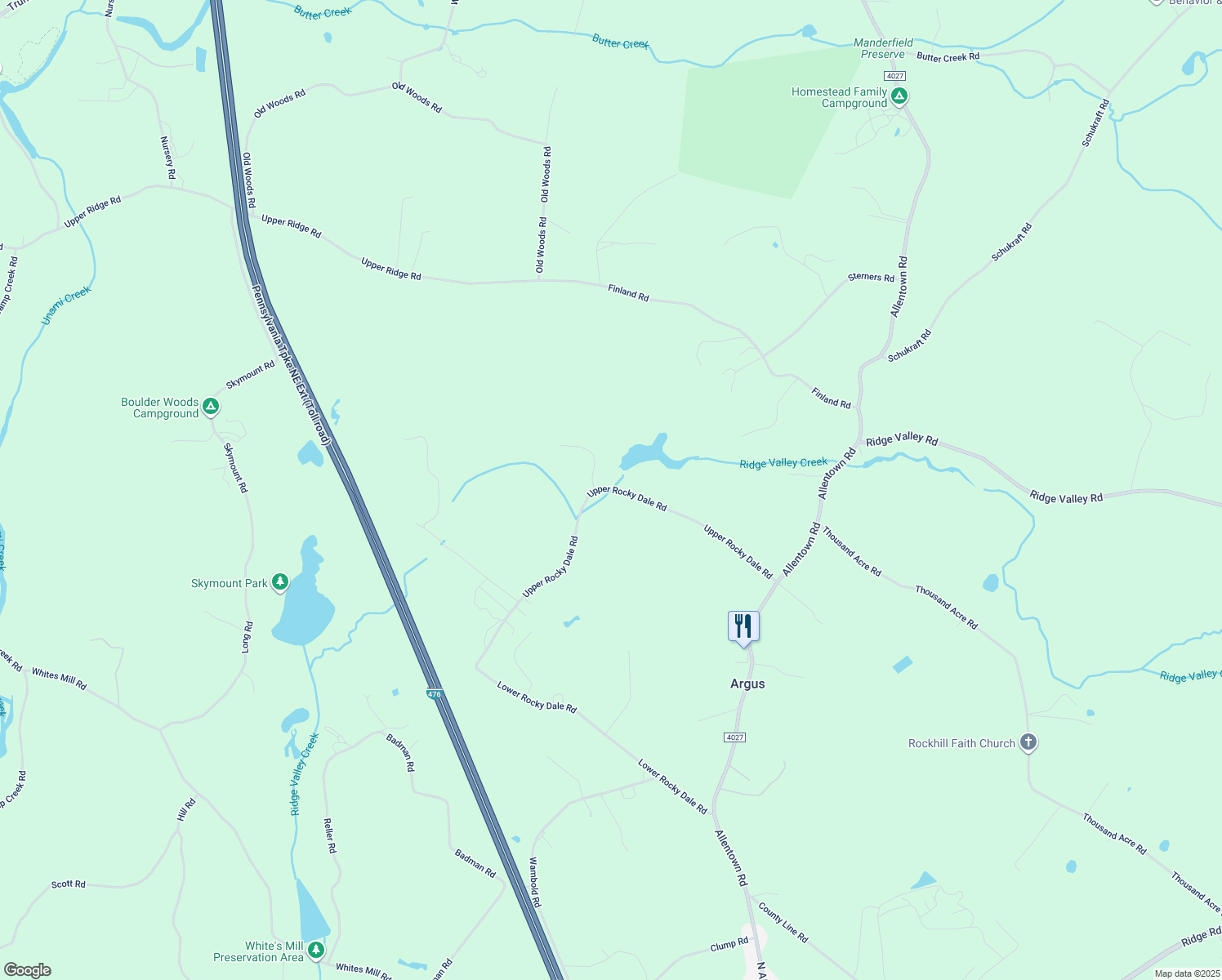 map of restaurants, bars, coffee shops, grocery stores, and more near 2080 Upper Rocky Dale Road in Green Lane