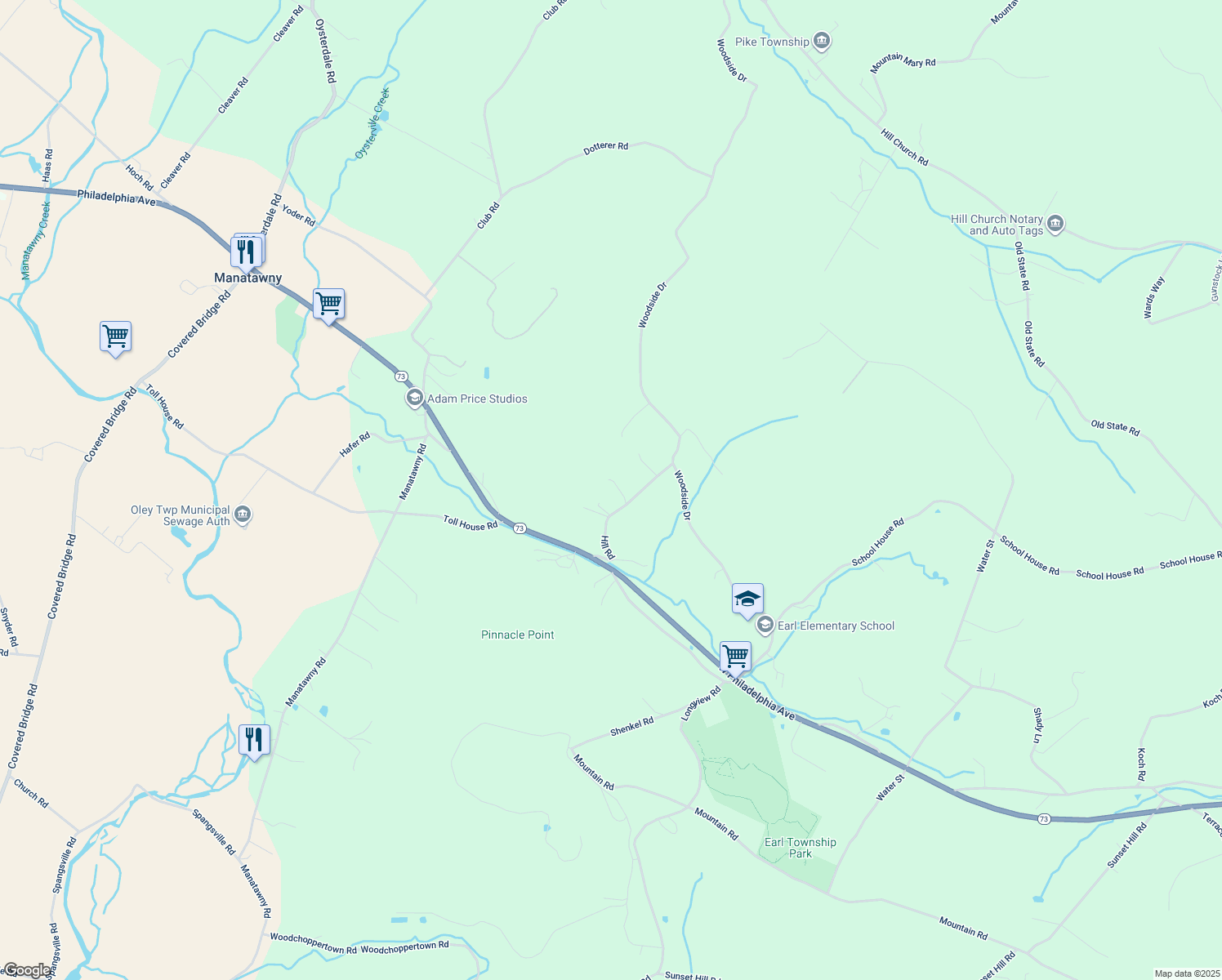 map of restaurants, bars, coffee shops, grocery stores, and more near 52 Hill Road in Boyertown