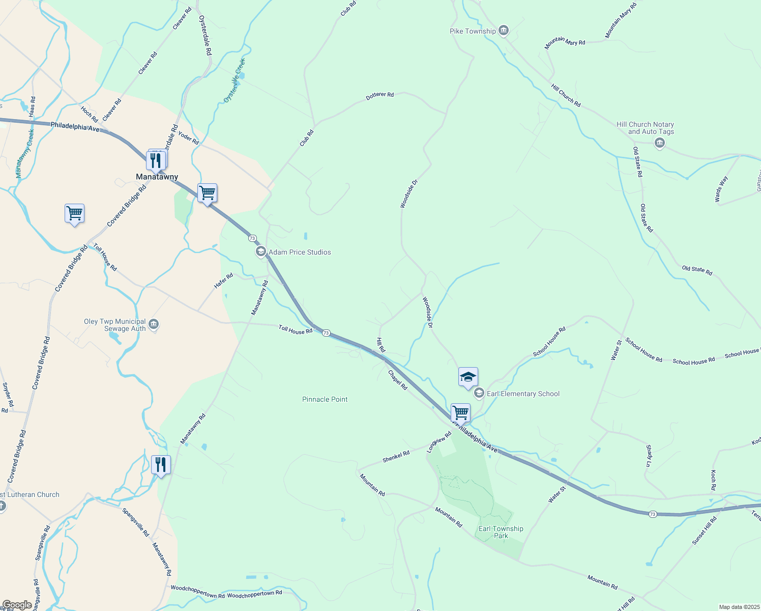 map of restaurants, bars, coffee shops, grocery stores, and more near 52 Hill Road in Boyertown