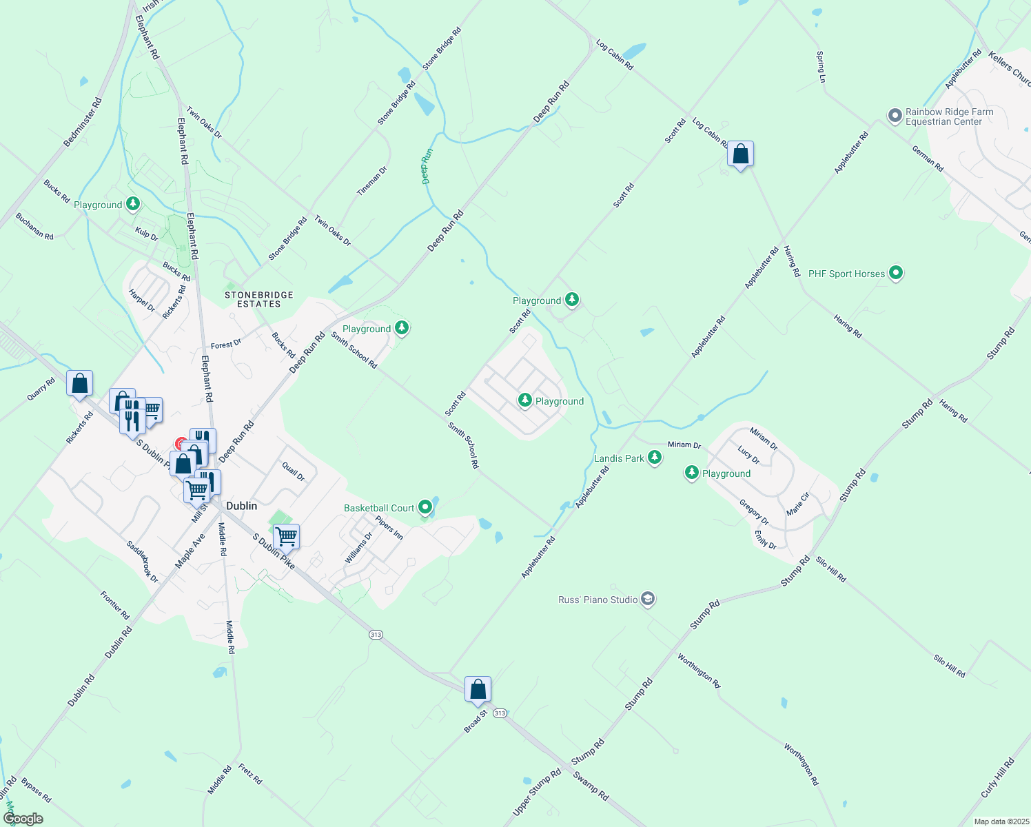 map of restaurants, bars, coffee shops, grocery stores, and more near 308 Chapman Drive in Perkasie