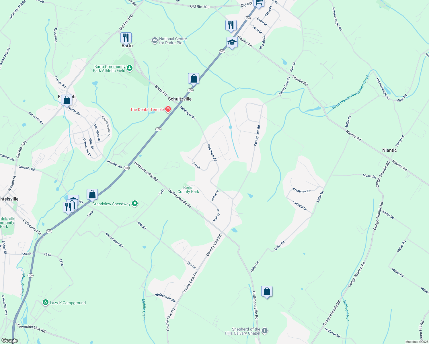 map of restaurants, bars, coffee shops, grocery stores, and more near 70 Gehringer Road in Barto