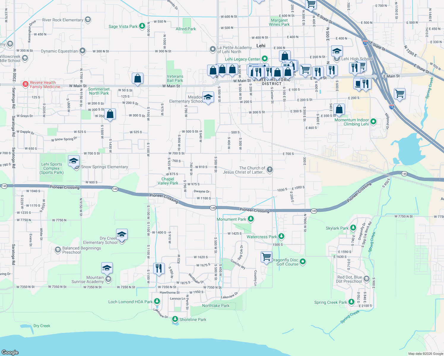 map of restaurants, bars, coffee shops, grocery stores, and more near 892 South 450 West in Lehi
