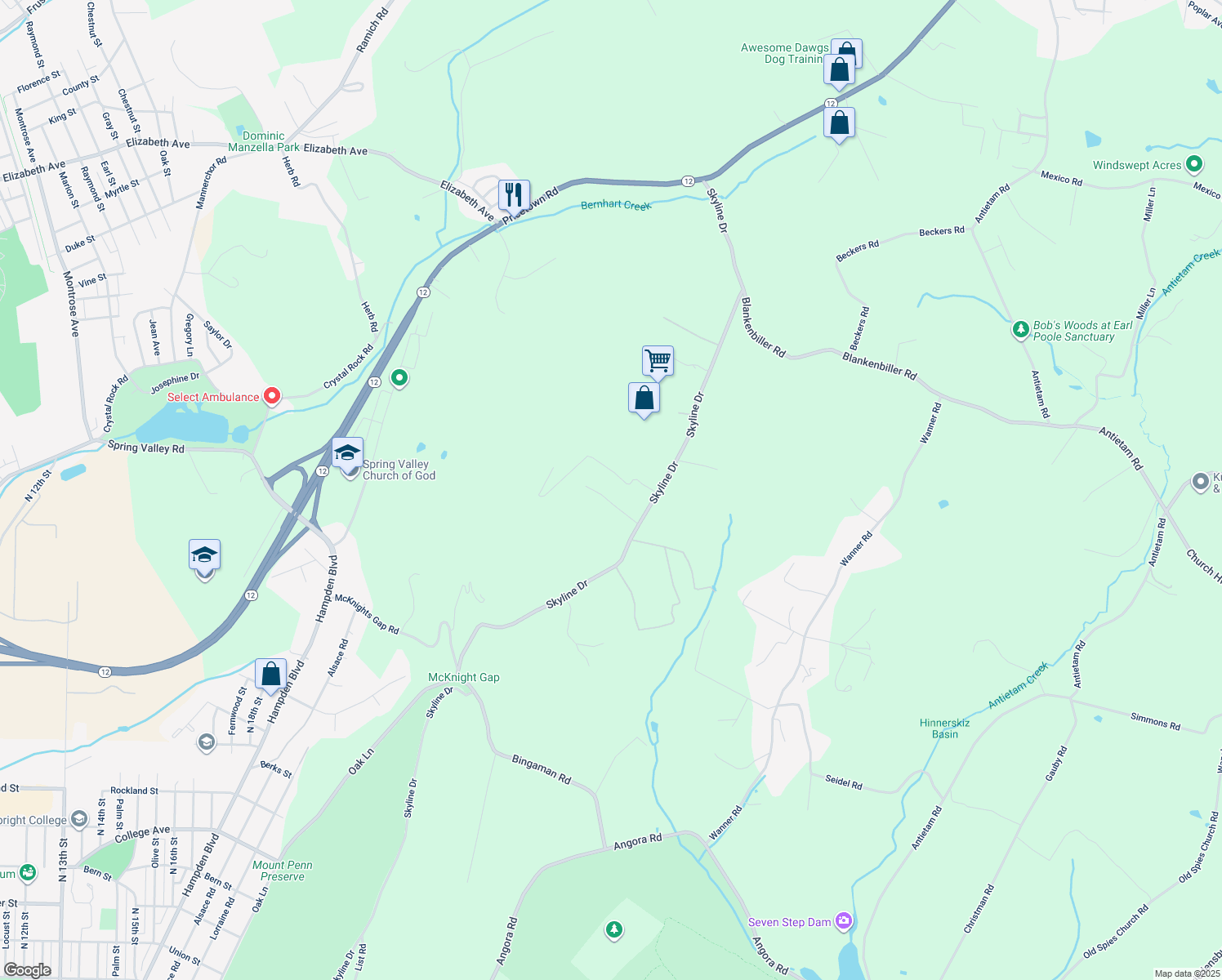 map of restaurants, bars, coffee shops, grocery stores, and more near 15 Oriole Lane in Reading