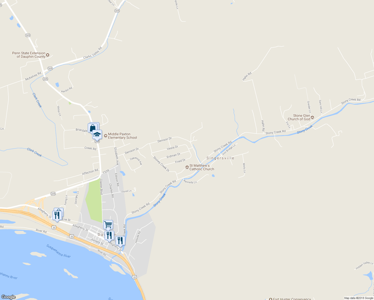 map of restaurants, bars, coffee shops, grocery stores, and more near 437 Vesta Drive in Dauphin