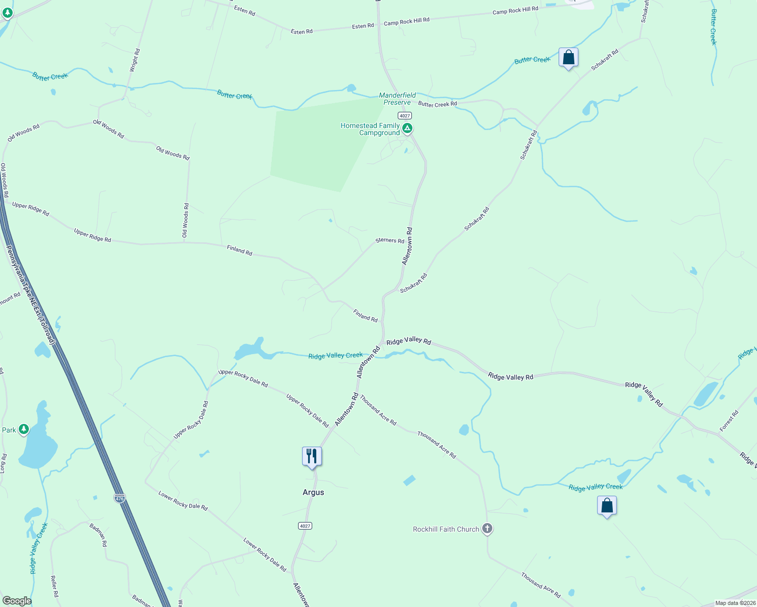 map of restaurants, bars, coffee shops, grocery stores, and more near 940 Allentown Road in Green Lane
