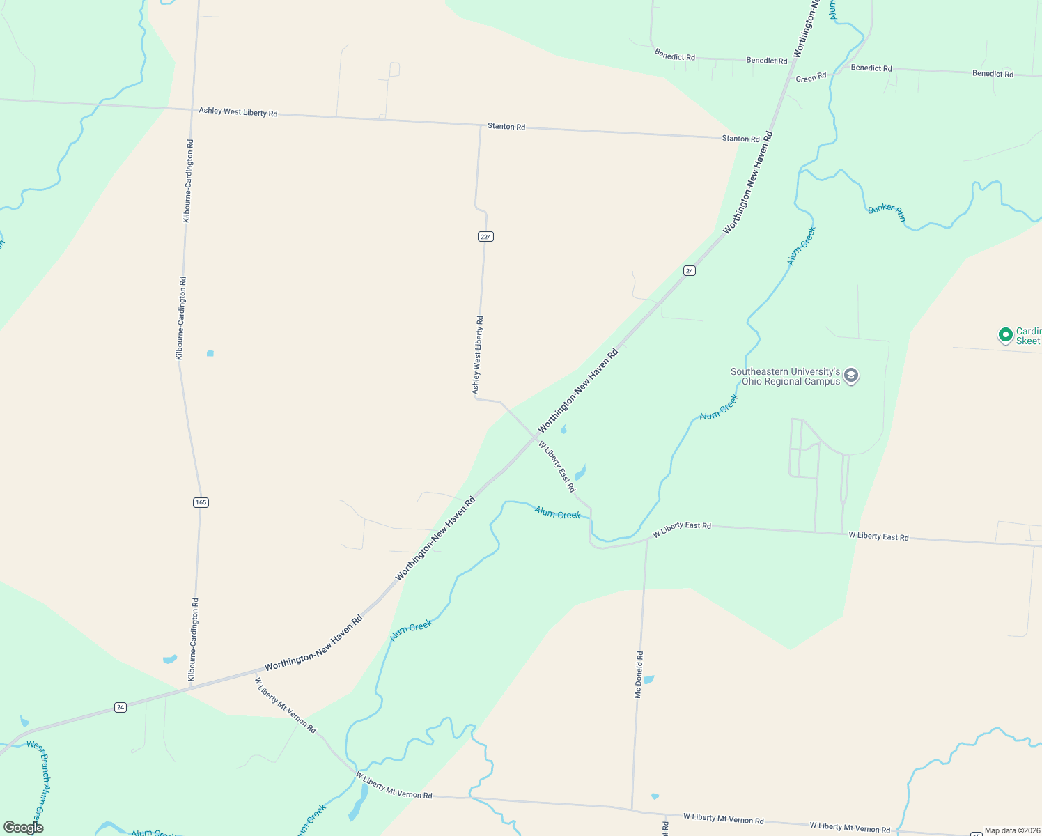 map of restaurants, bars, coffee shops, grocery stores, and more near 608 Township Road 224 in Marengo