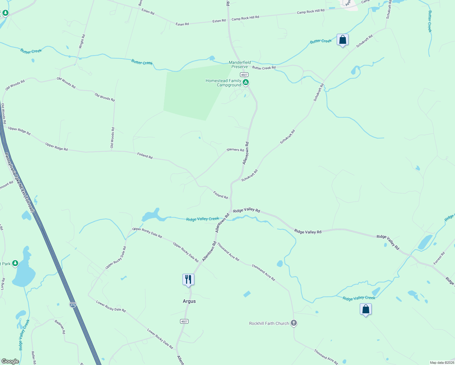 map of restaurants, bars, coffee shops, grocery stores, and more near 940 Allentown Road in Green Lane