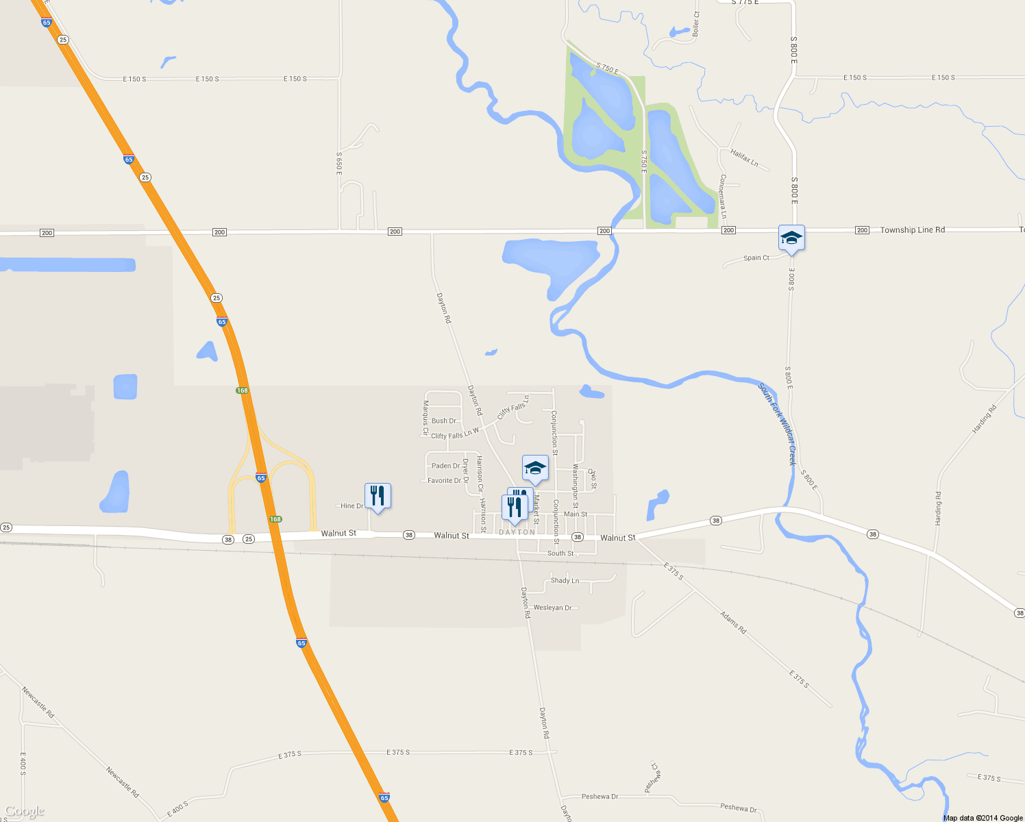 map of restaurants, bars, coffee shops, grocery stores, and more near 701 Turkey Run Court in Dayton