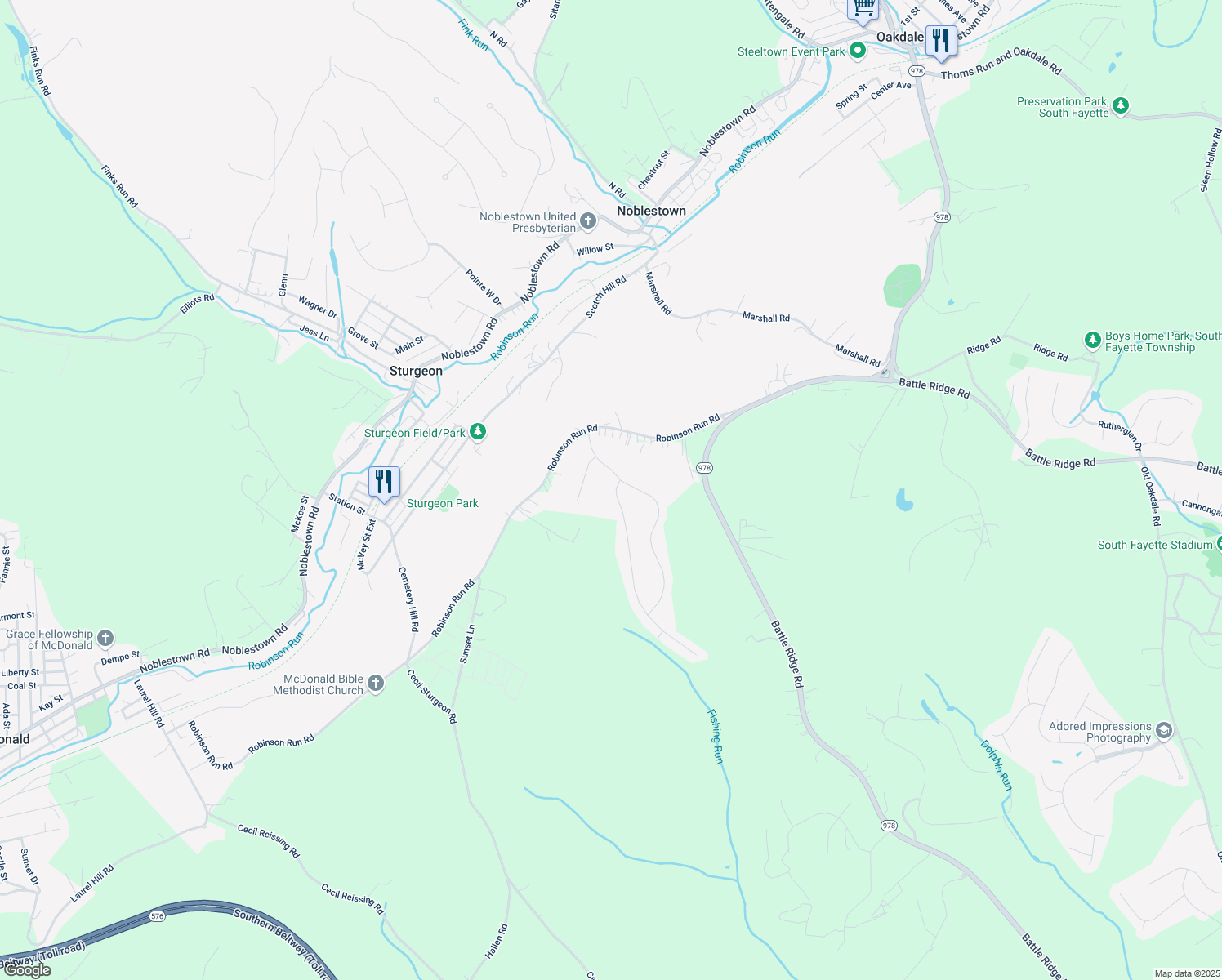 map of restaurants, bars, coffee shops, grocery stores, and more near 1302 Sandstone Drive in McDonald