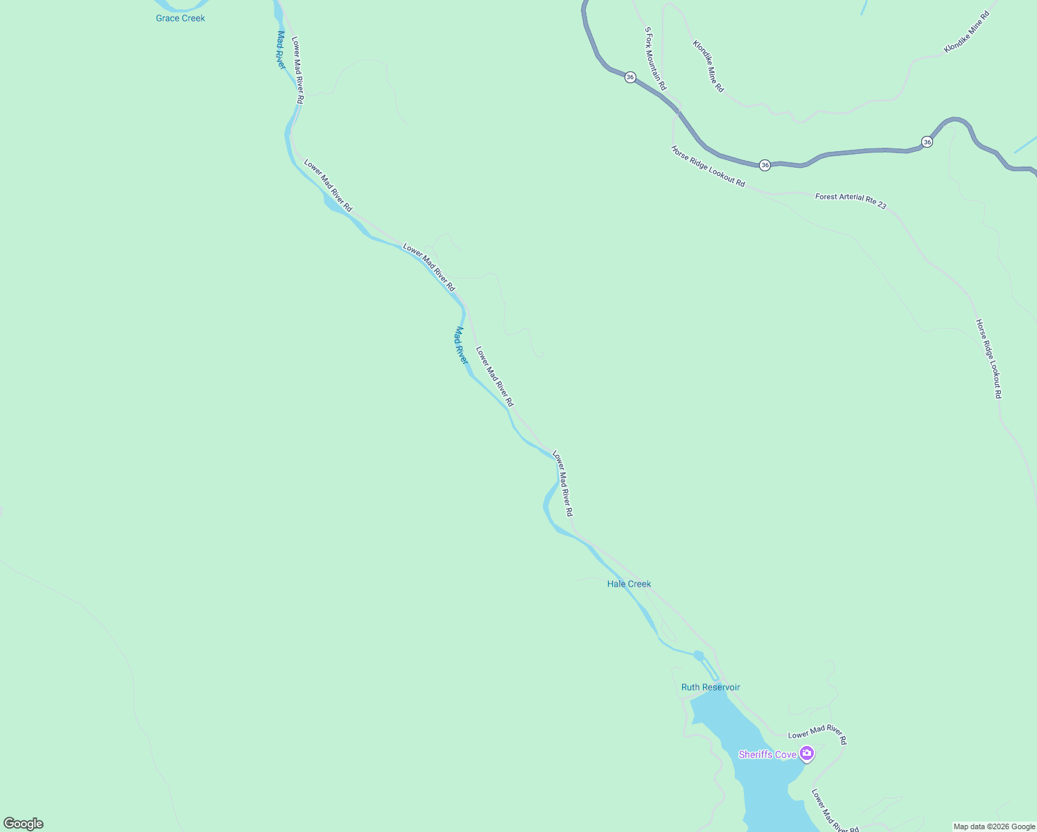 map of restaurants, bars, coffee shops, grocery stores, and more near Lower Mad River Rd in Mad River