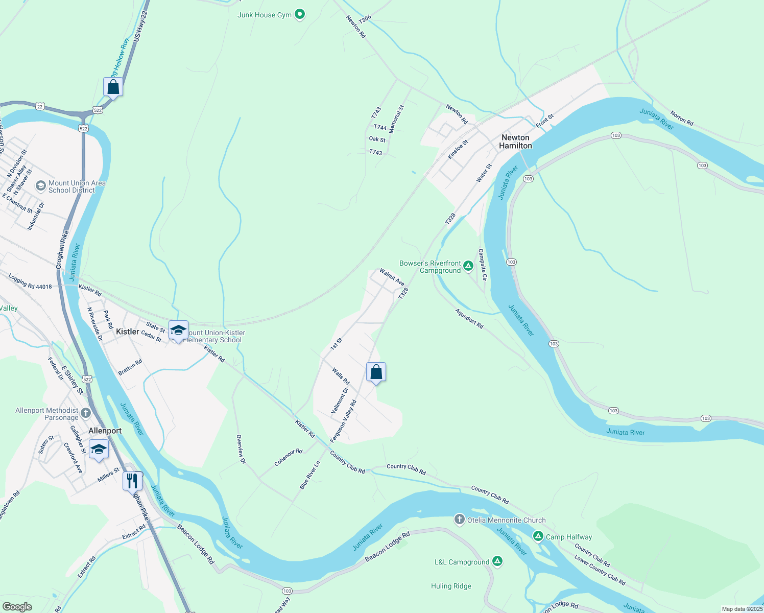 map of restaurants, bars, coffee shops, grocery stores, and more near 15 Briggs Road in Mount Union