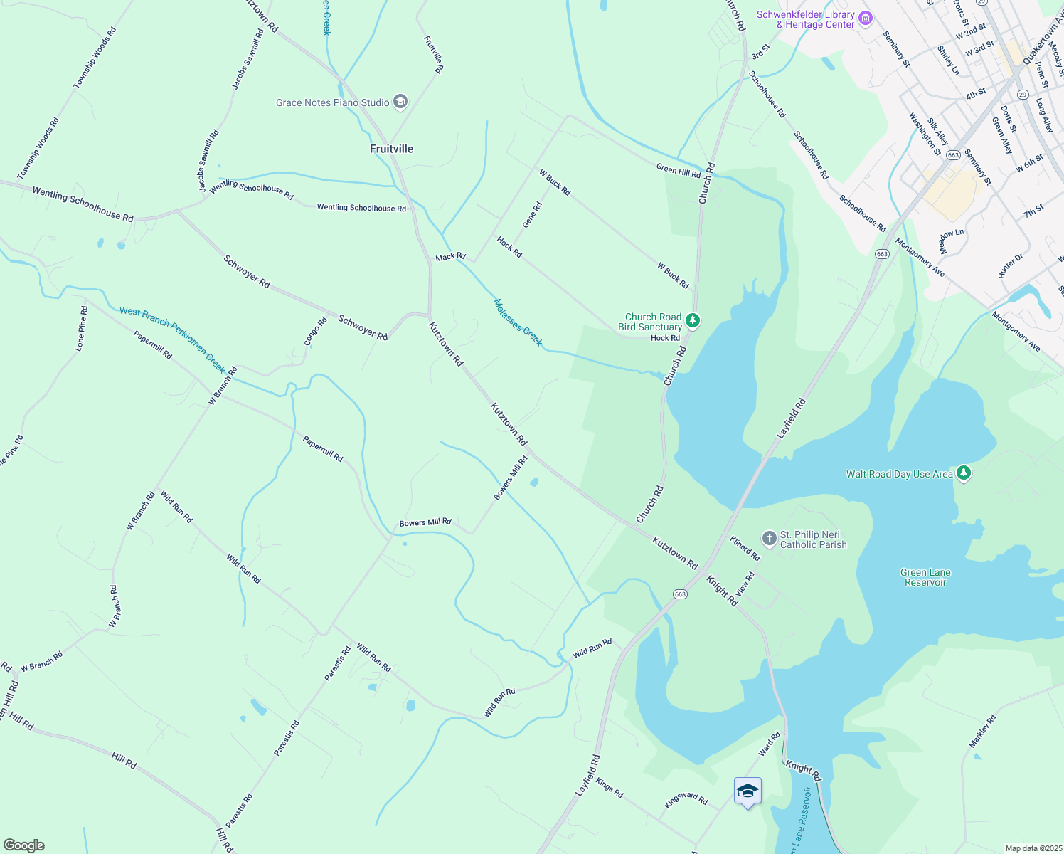 map of restaurants, bars, coffee shops, grocery stores, and more near 2649 Kutztown Road in Pennsburg