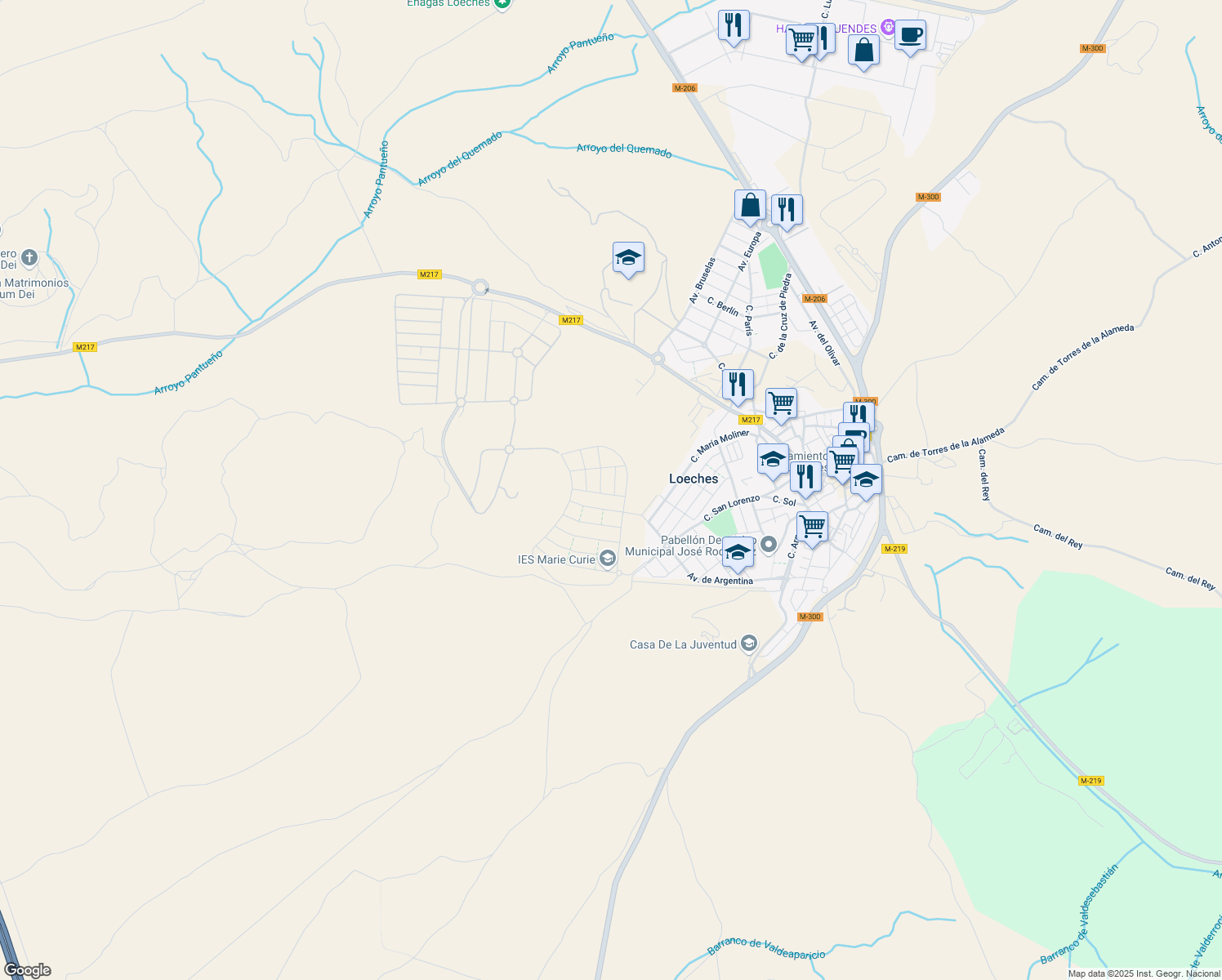 map of restaurants, bars, coffee shops, grocery stores, and more near 377R Calle Roma in Loeches
