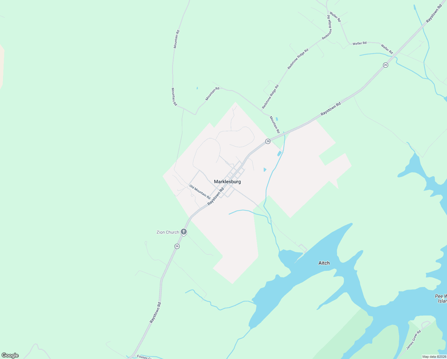 map of restaurants, bars, coffee shops, grocery stores, and more near Poplar Street in Marklesburg