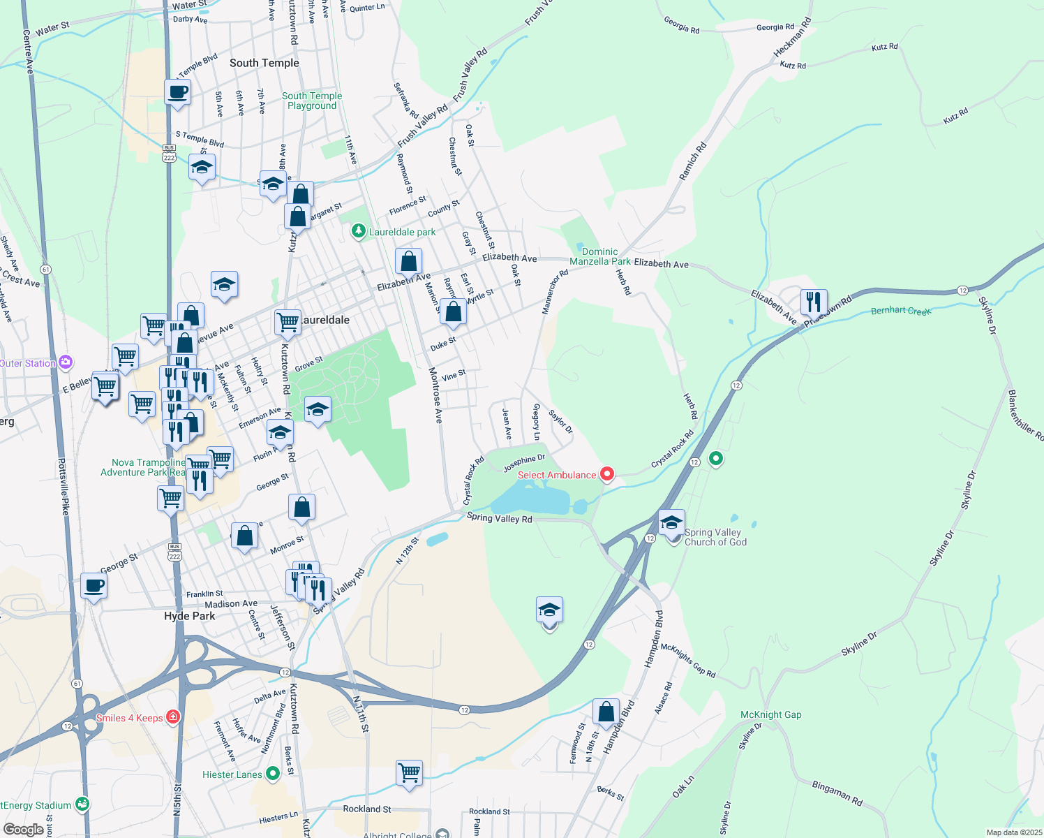 map of restaurants, bars, coffee shops, grocery stores, and more near 2820 Mannerchor Rd in Temple