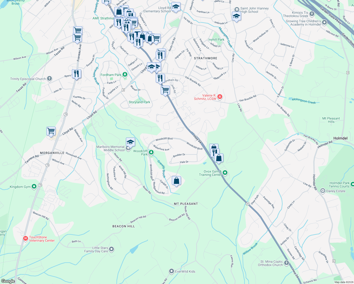 map of restaurants, bars, coffee shops, grocery stores, and more near 20 Berkley Ct in Marlboro