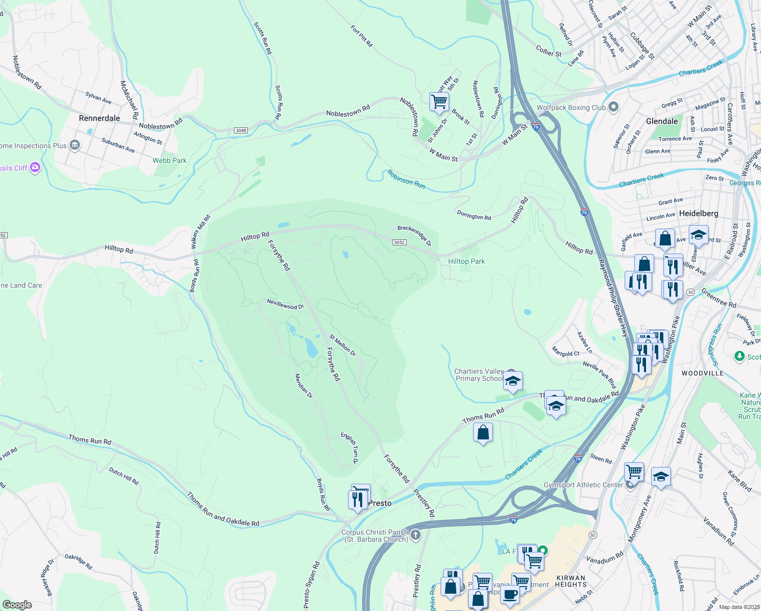 map of restaurants, bars, coffee shops, grocery stores, and more near in Presto