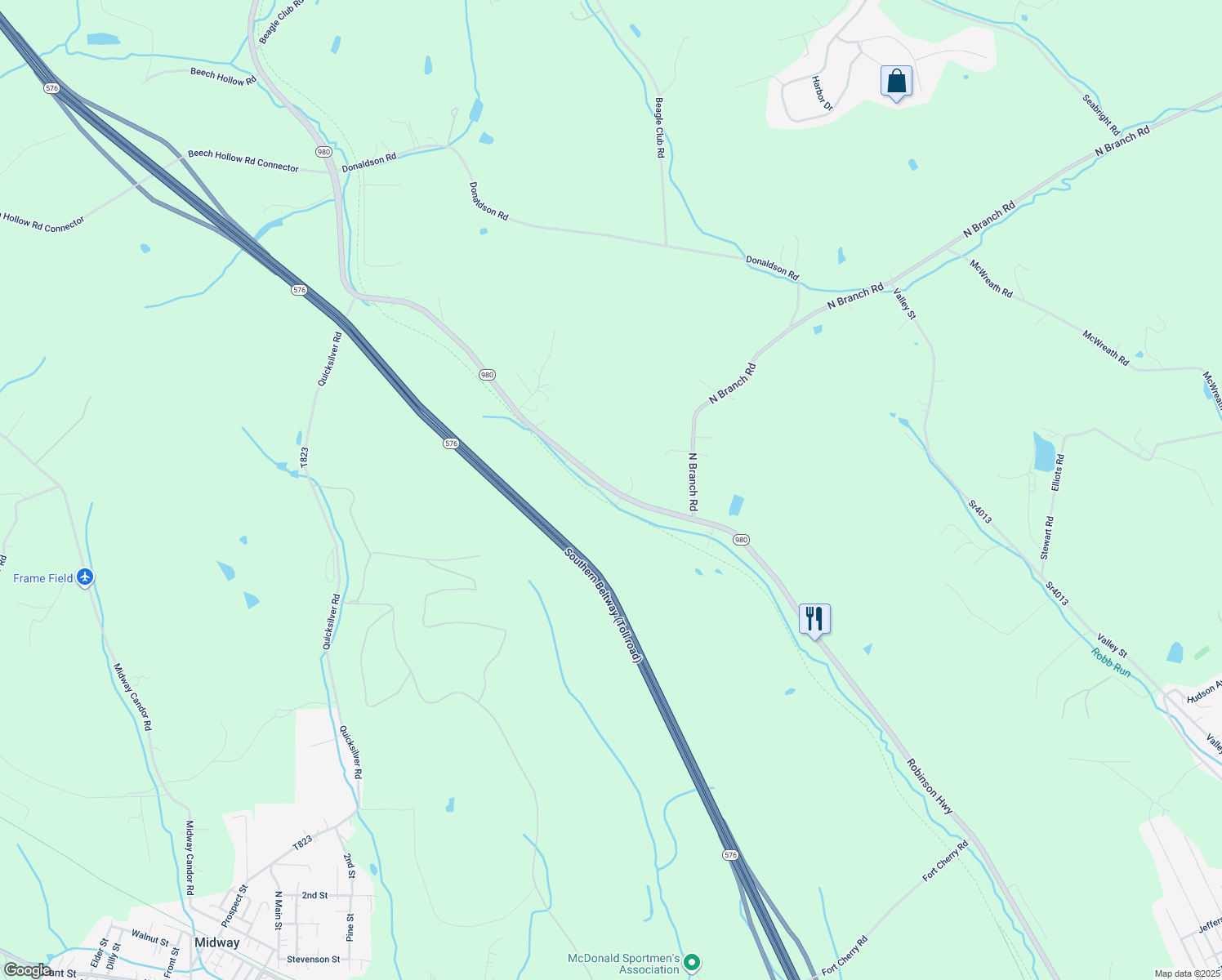 map of restaurants, bars, coffee shops, grocery stores, and more near 1154 Robinson Highway in McDonald