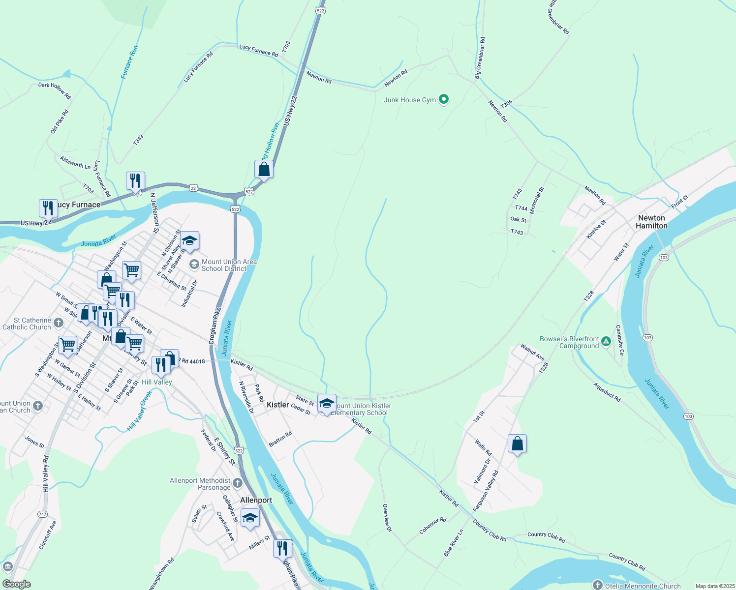 map of restaurants, bars, coffee shops, grocery stores, and more near in Mount Union