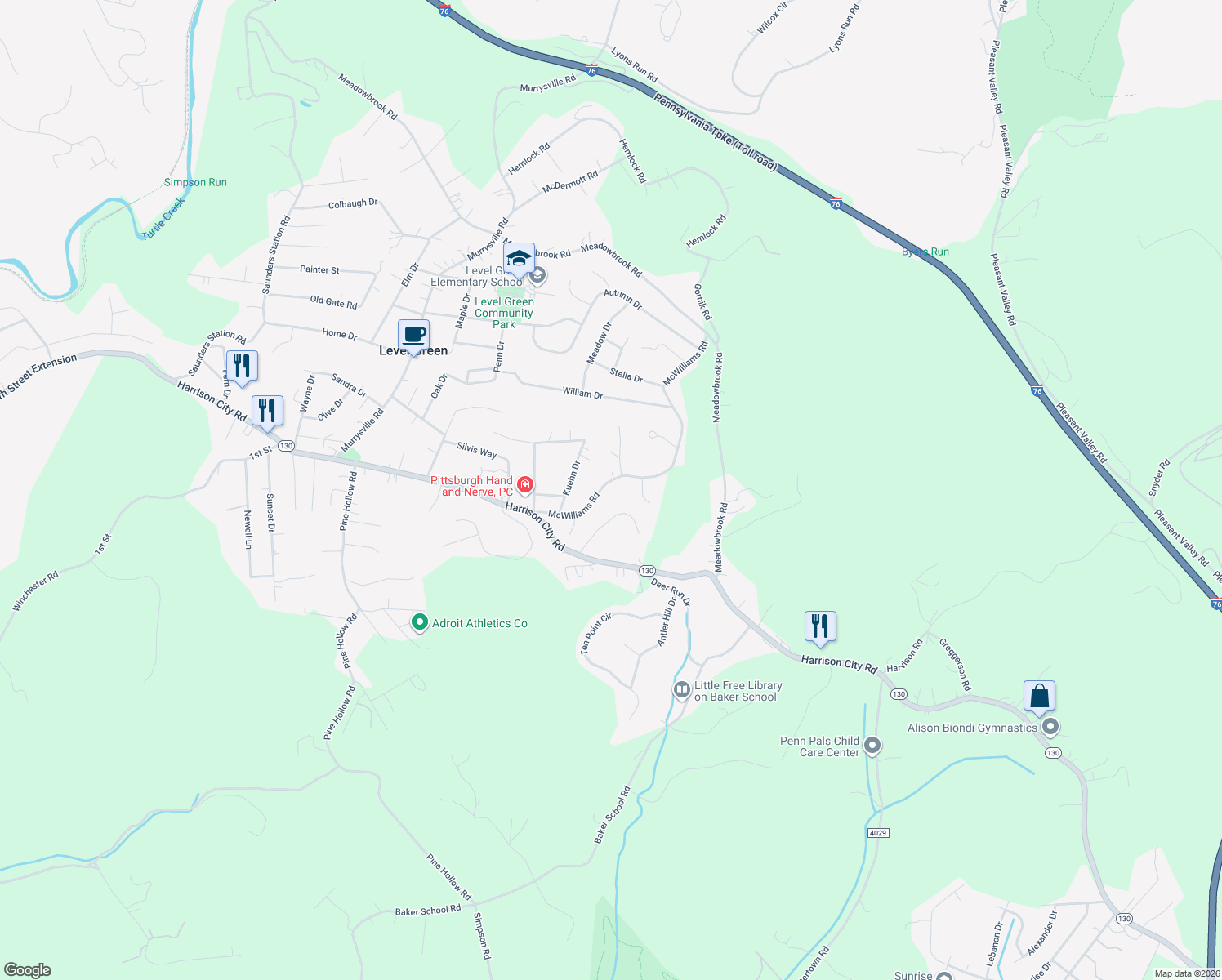 map of restaurants, bars, coffee shops, grocery stores, and more near 255 McWilliams Road in Trafford
