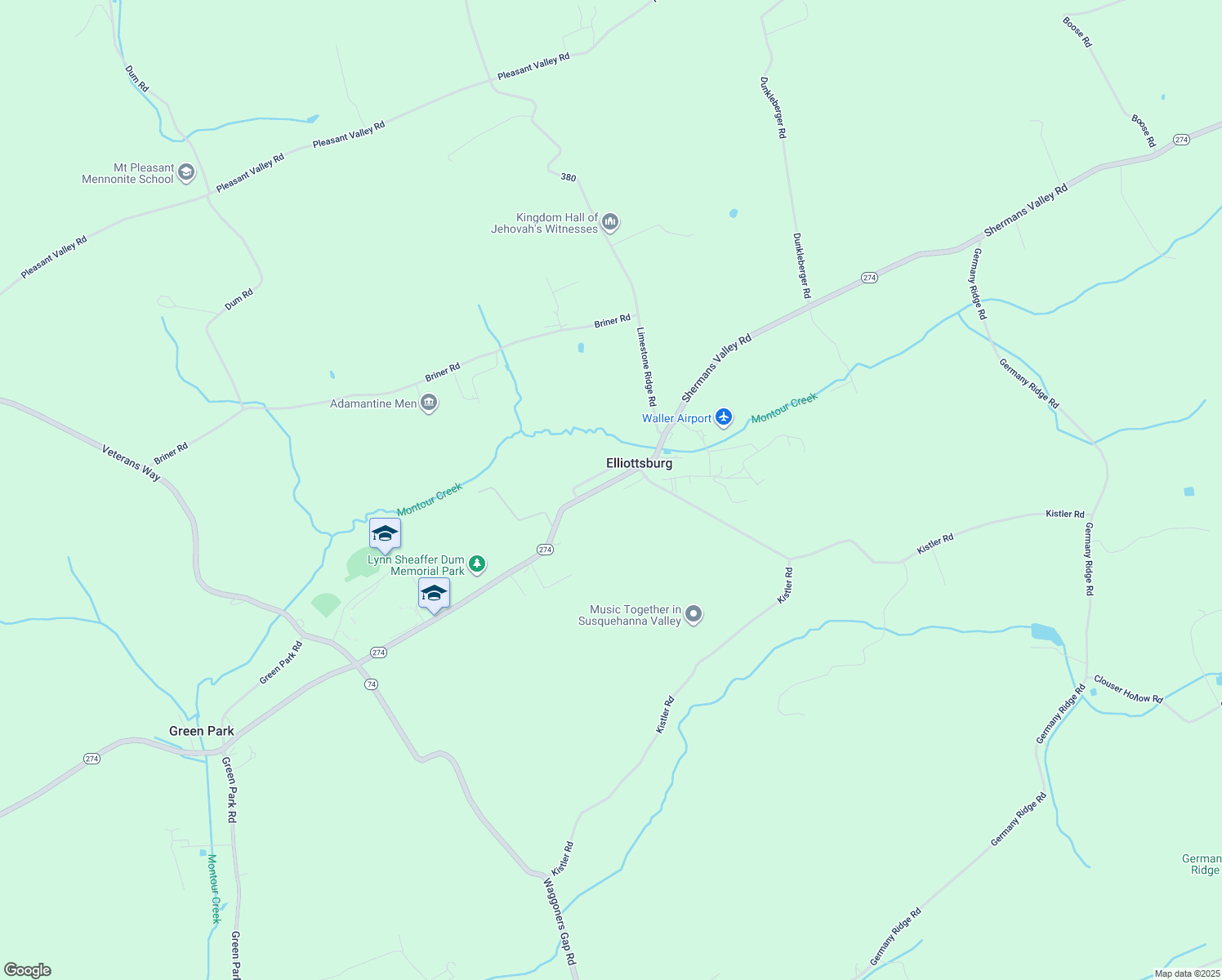 map of restaurants, bars, coffee shops, grocery stores, and more near 2354 Shermans Valley Road in Elliottsburg