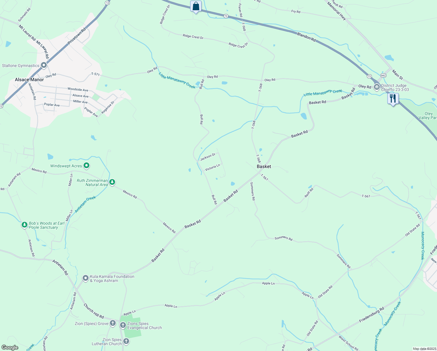 map of restaurants, bars, coffee shops, grocery stores, and more near 14 Strawberry Lane in Oley