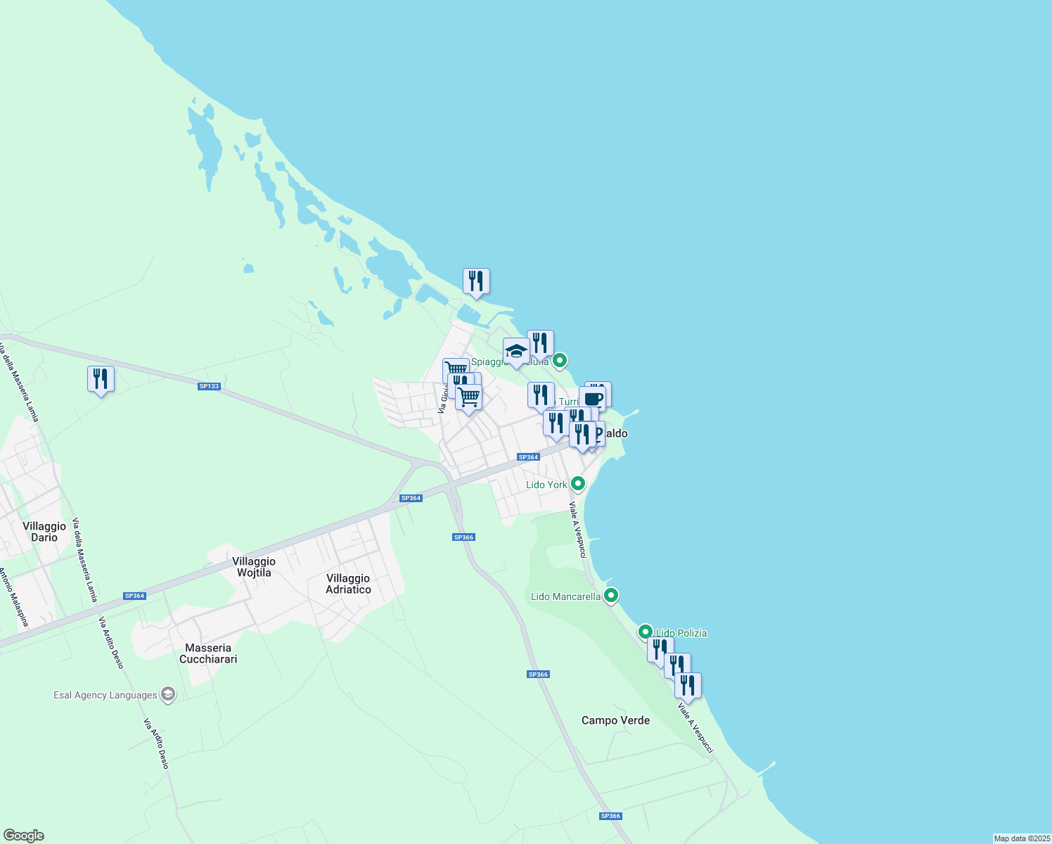 map of restaurants, bars, coffee shops, grocery stores, and more near 12 Via Malaspina Alessandro in San Cataldo