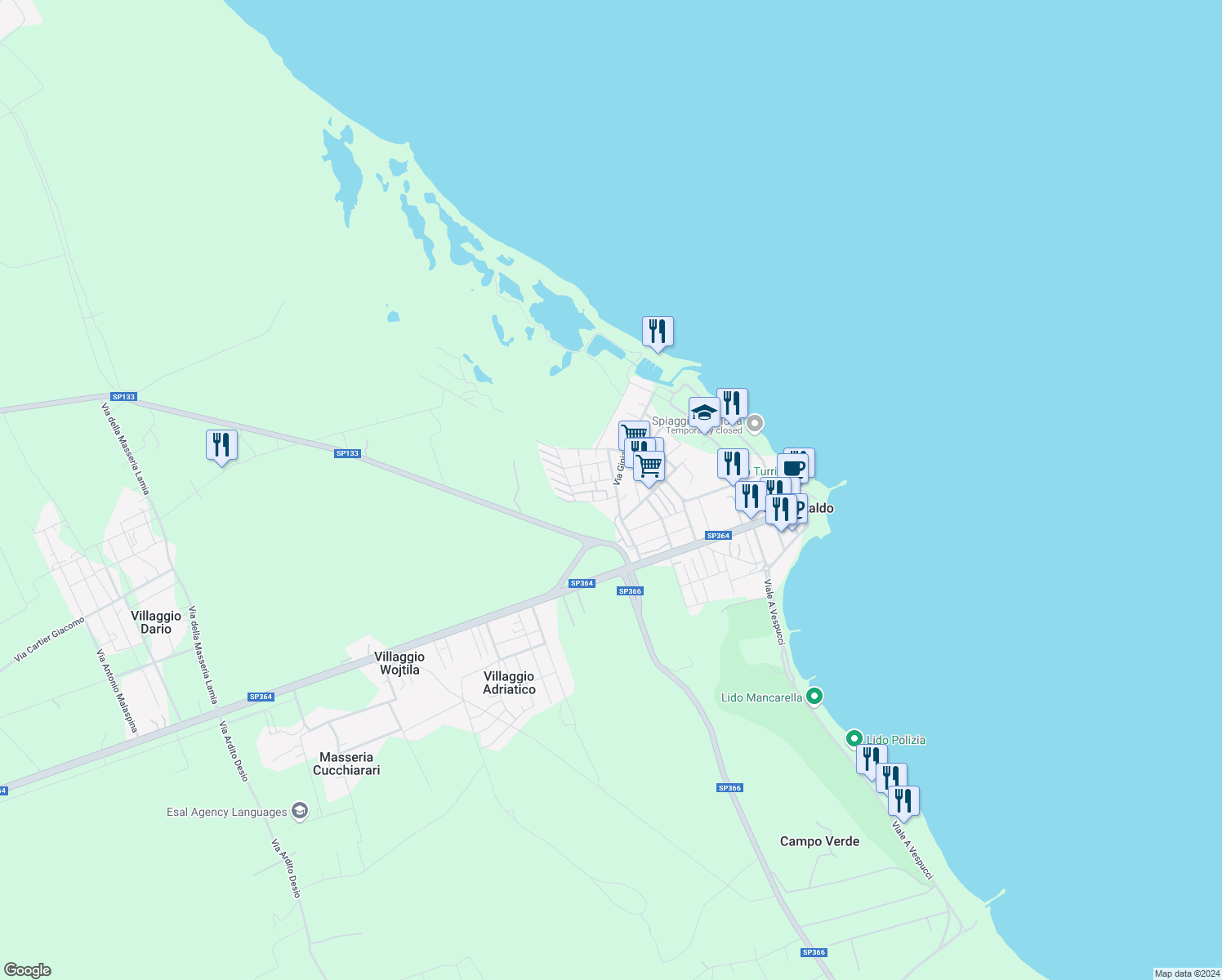 map of restaurants, bars, coffee shops, grocery stores, and more near 3 Via Gioia Flavio in San Cataldo