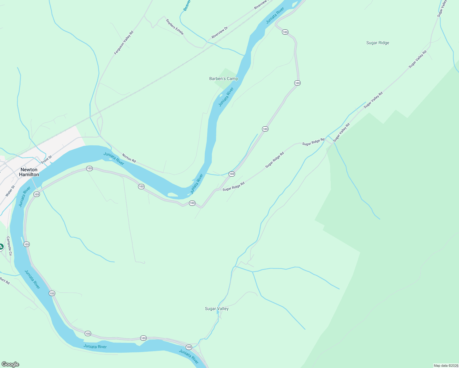 map of restaurants, bars, coffee shops, grocery stores, and more near 43 Sugar Ridge Road in McVeytown