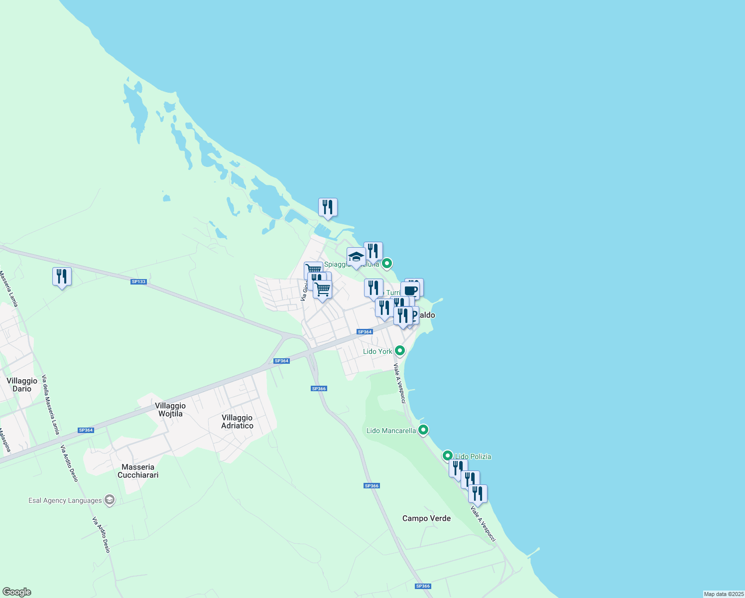 map of restaurants, bars, coffee shops, grocery stores, and more near 12 Via Malaspina Alessandro in San Cataldo