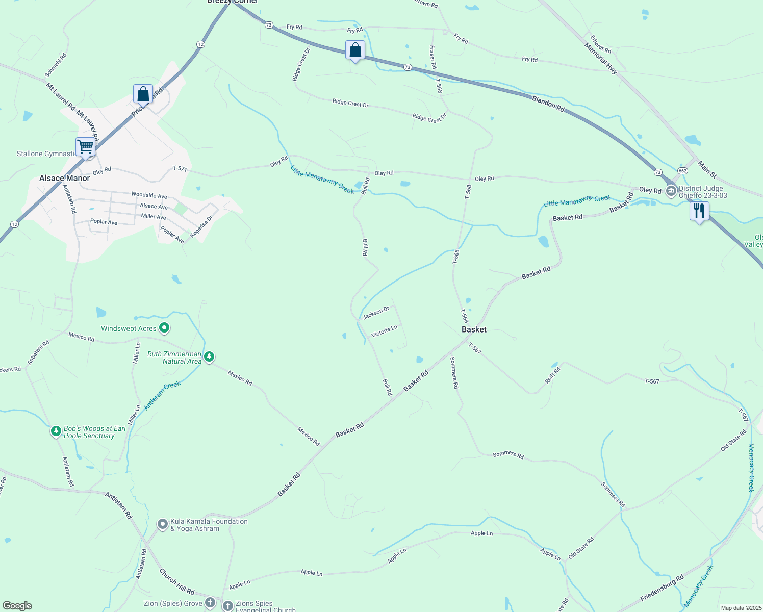 map of restaurants, bars, coffee shops, grocery stores, and more near 14 Jackson Drive in Oley