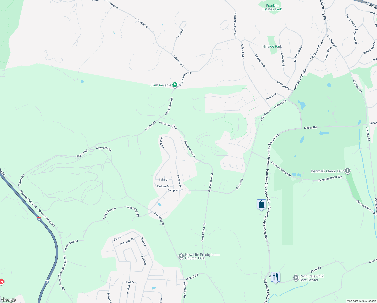map of restaurants, bars, coffee shops, grocery stores, and more near 1012 Palm Court in Jeannette