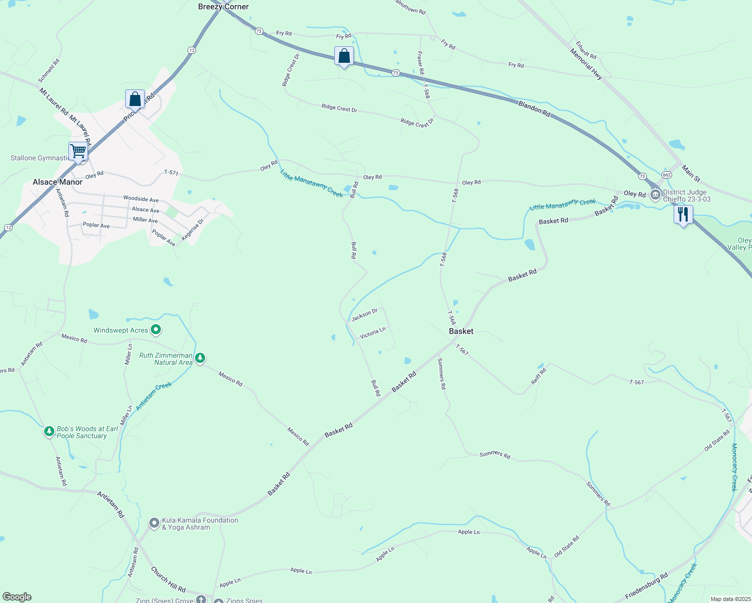 map of restaurants, bars, coffee shops, grocery stores, and more near 14 Jackson Drive in Oley