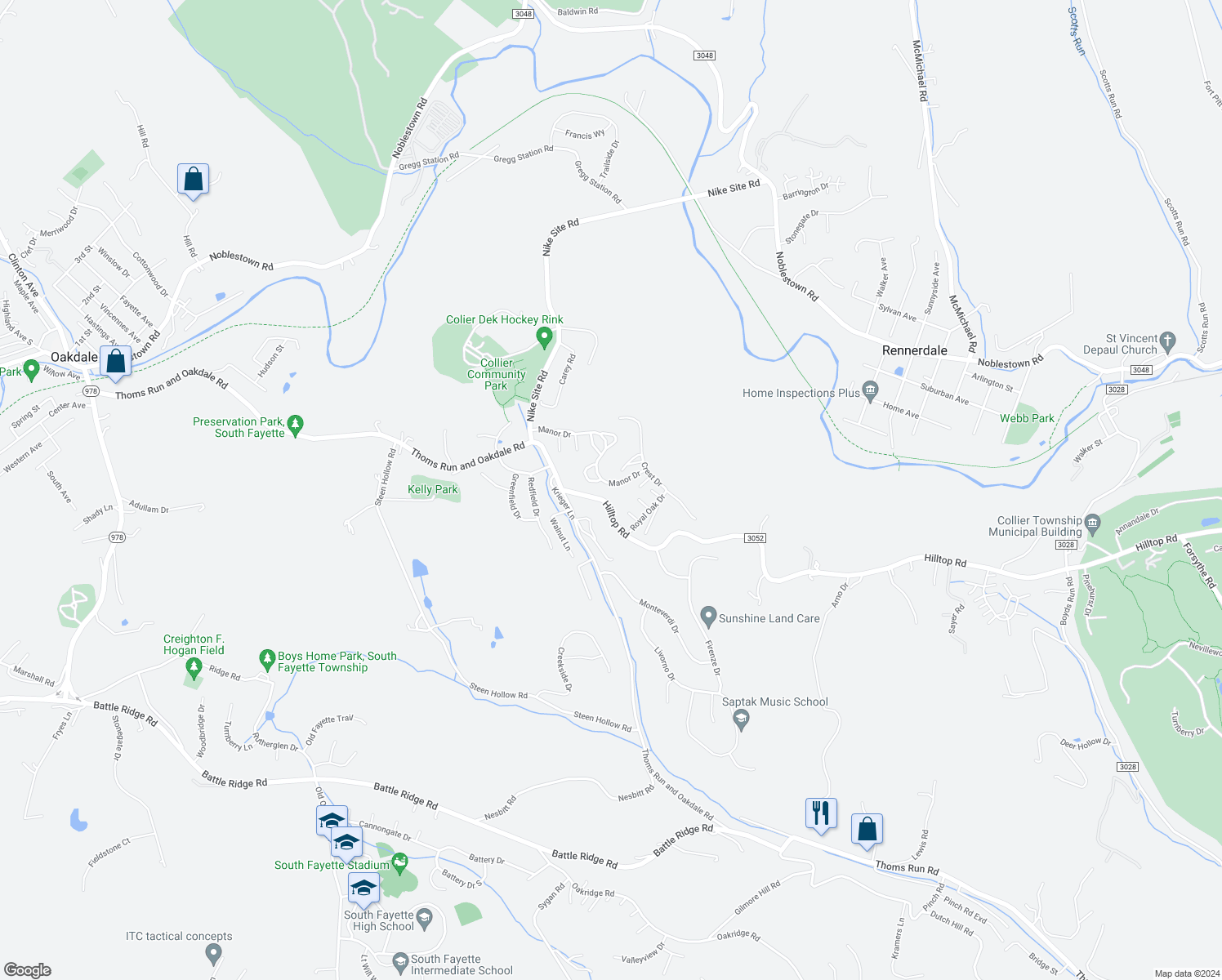 map of restaurants, bars, coffee shops, grocery stores, and more near 1122 Woodruff Circle in Oakdale