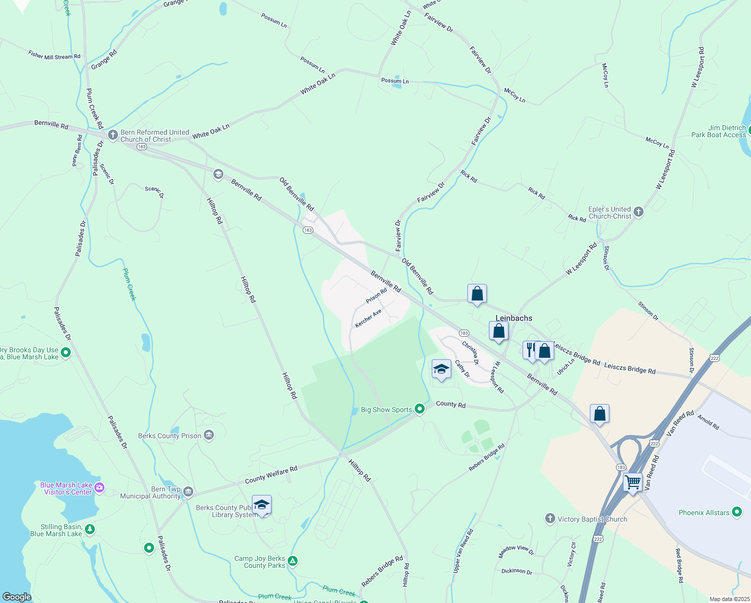 map of restaurants, bars, coffee shops, grocery stores, and more near 524 Prison Rd in Leesport