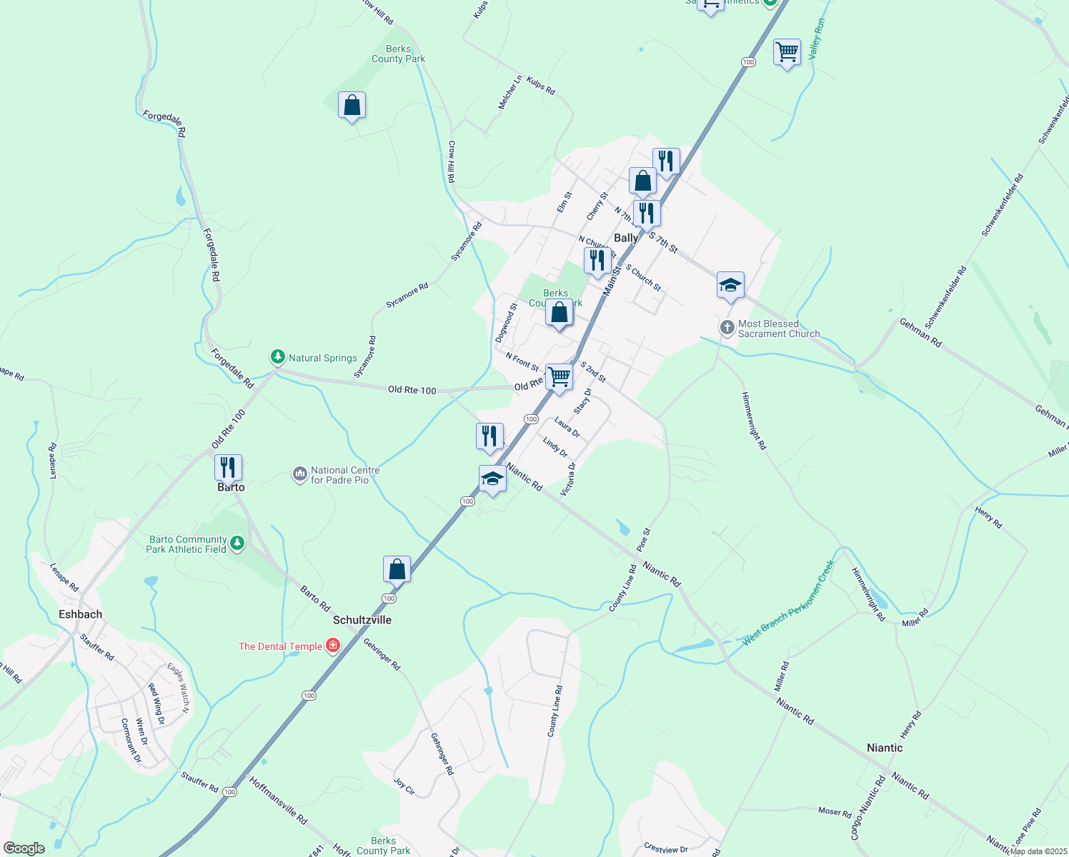 map of restaurants, bars, coffee shops, grocery stores, and more near 51 Laura Drive in Barto